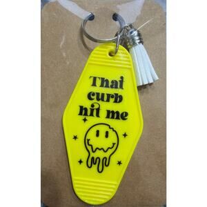 That Curb Hit Me Yellow & Black Vintage Hotel Motel Keychain Key Chain Handmade